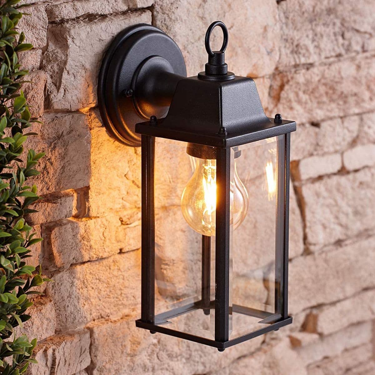 'Freya' Glass Coach Lantern Wall Light (Black Bevelled)