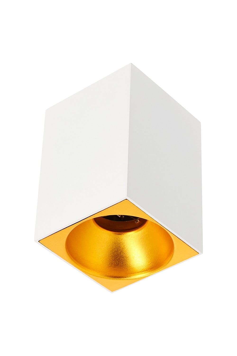 'Sandra' White Square Single Ceiling Spotlight With Gold Reflector