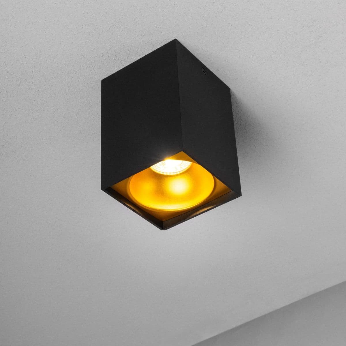 'Sandra' Black Square Single Ceiling Spotlight With Gold Reflector