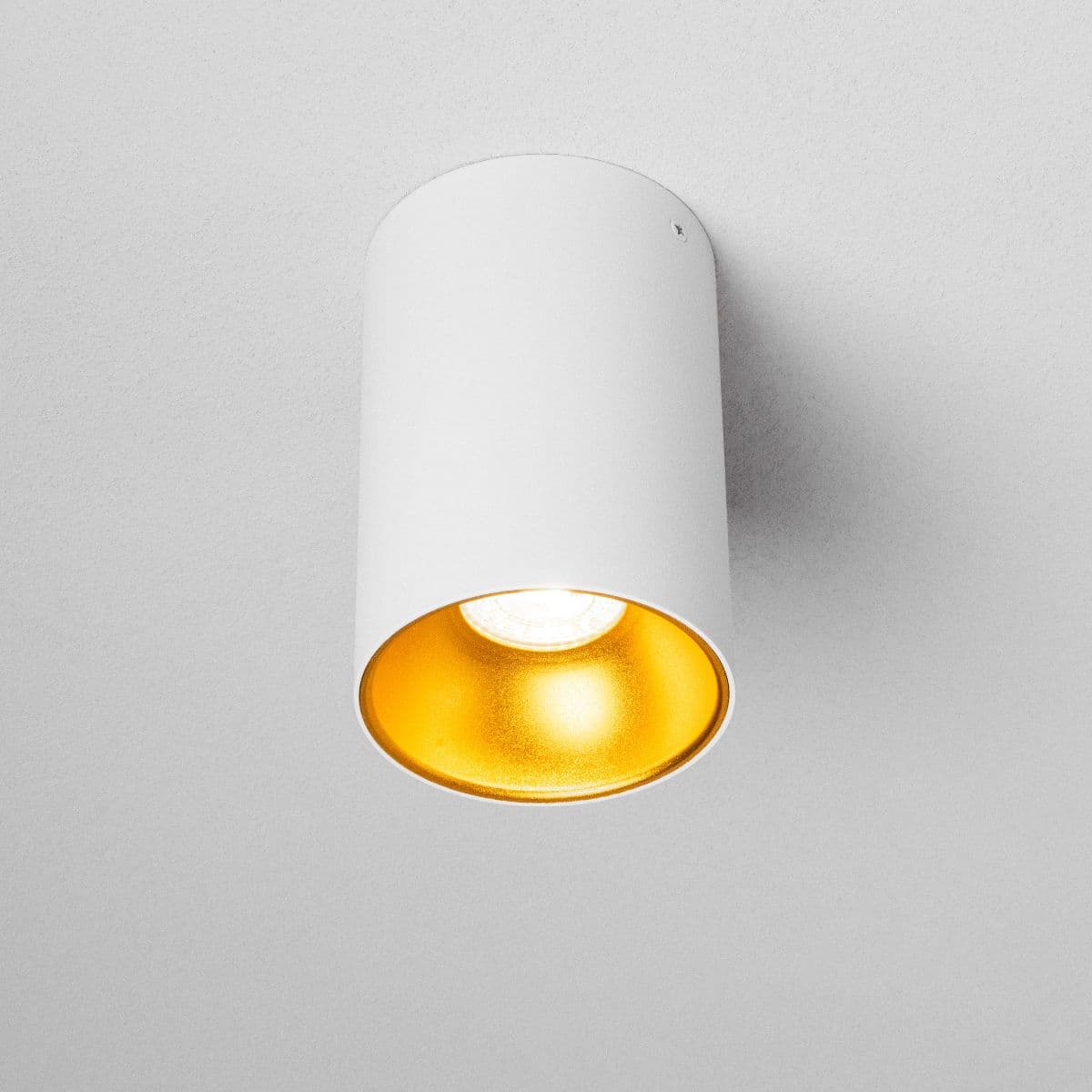 Sandra white cylinder ceiling spotlight with gold inner reflector