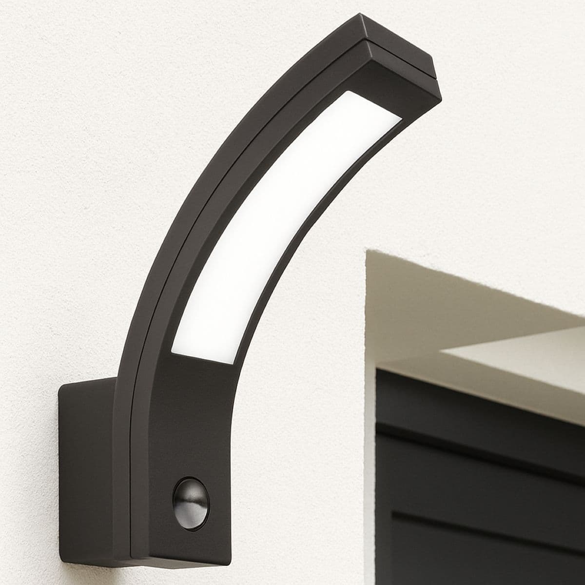 'Paris' Grey LED Curved Outdoor Wall Light With Motion Sensor