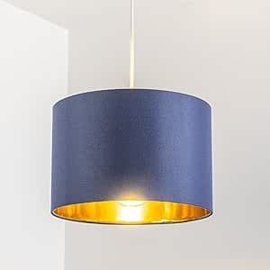 'Lupo' Luxury Navy Blue & Gold Inner Cotton Round Pendant Drum Lamp Shade