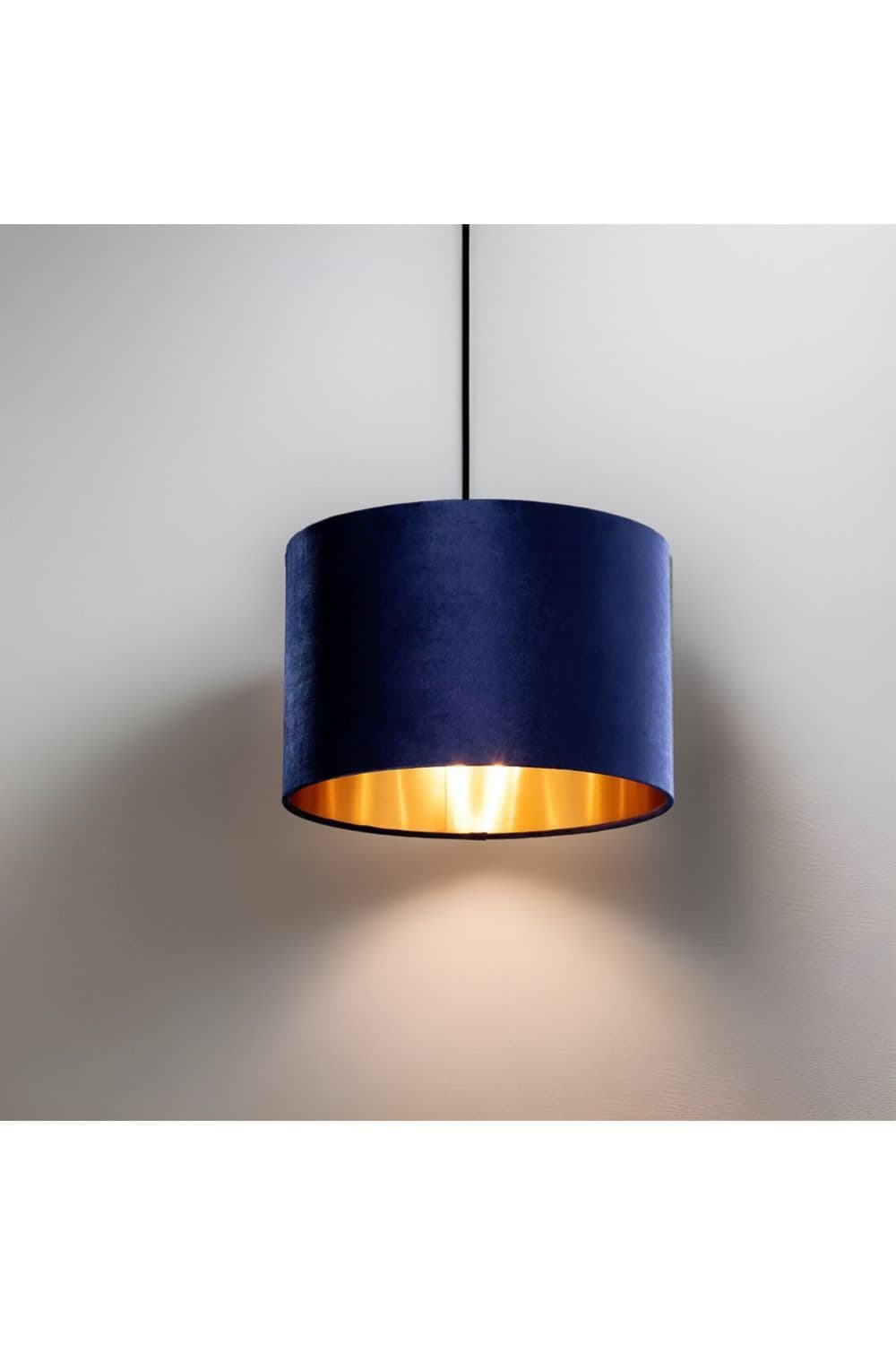 'Nila' Luxury Navy Blue Velvet & Gold Inner Round Pendant Drum Ceiling Lamp Shade