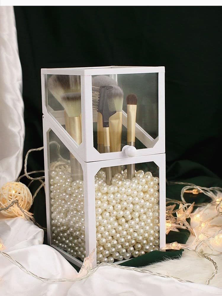 Luxury Glass Makeup Brush Holder Pearl Beads