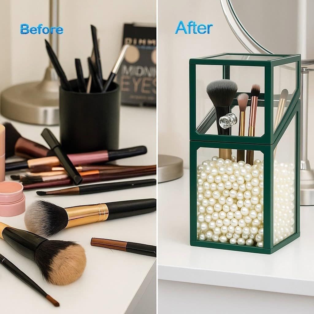 Luxury Glass Makeup Brush Holder Pearl Beads