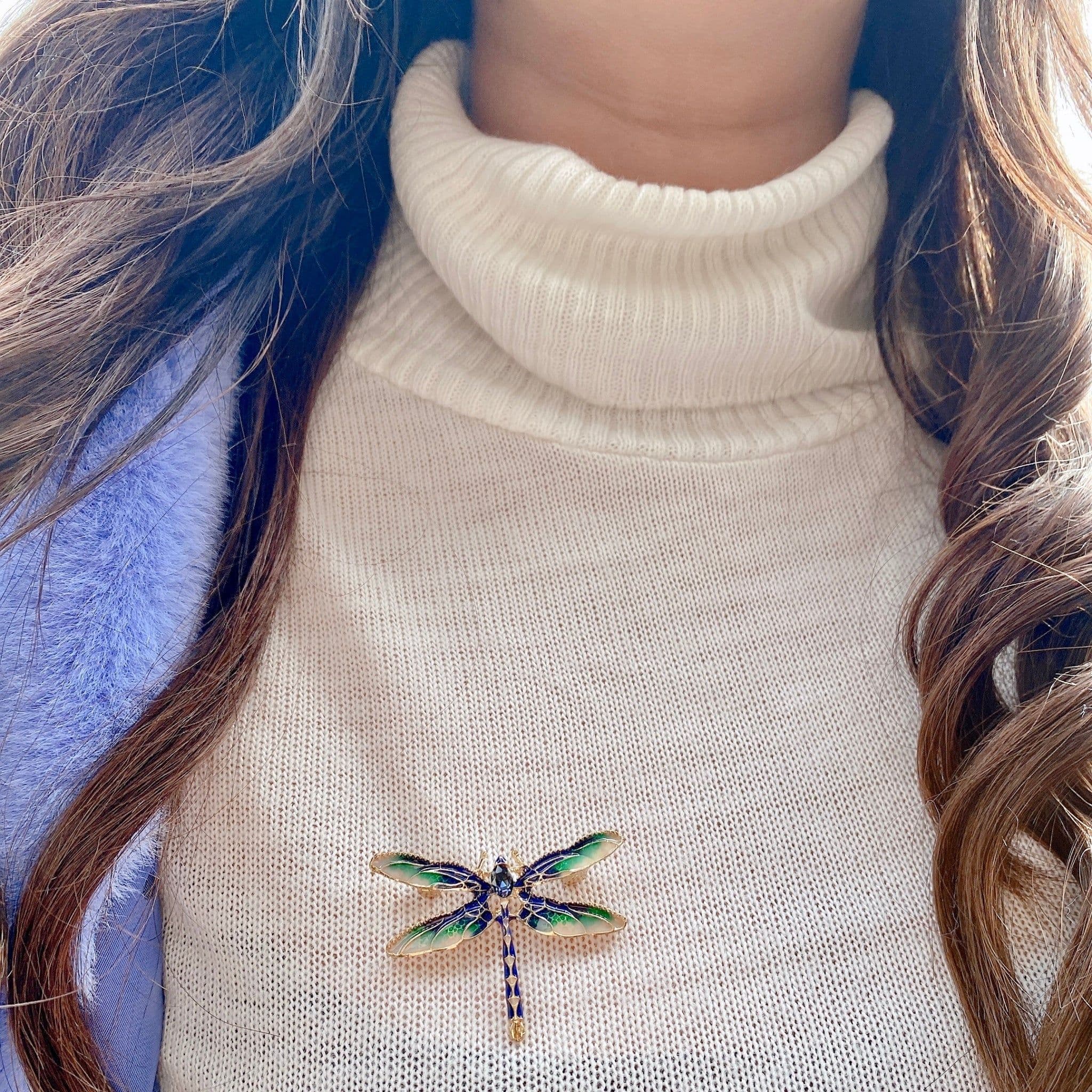Dragonfly Brooch Enamel Crystal