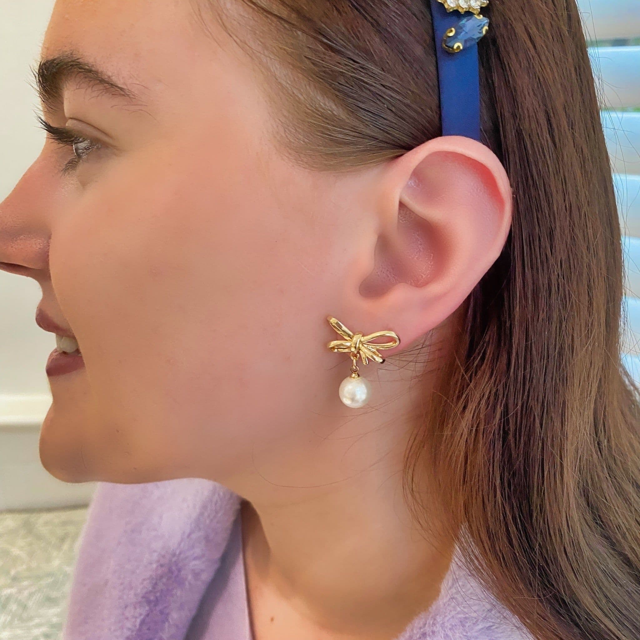 Pearl Drop Bow Earrings