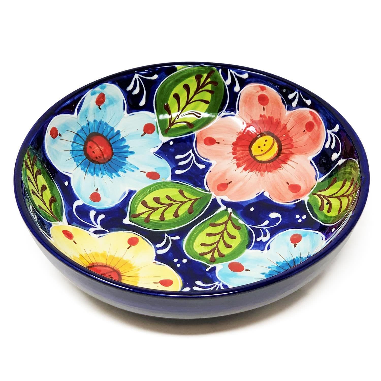 Classic Spanish Hand Painted Kitchen Dining Food Bowl 26cm Pink Flower