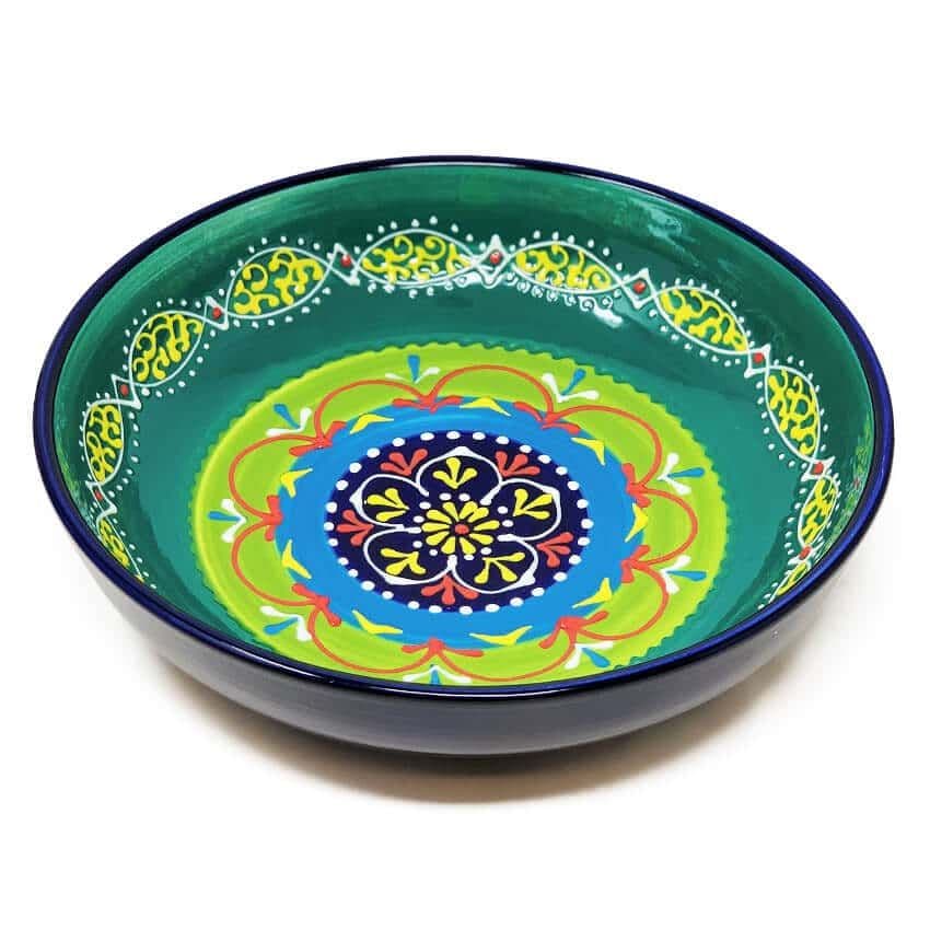 Classic Spanish Hand Painted Kitchen Dining Large Food Bowl 30cm Blue/Green