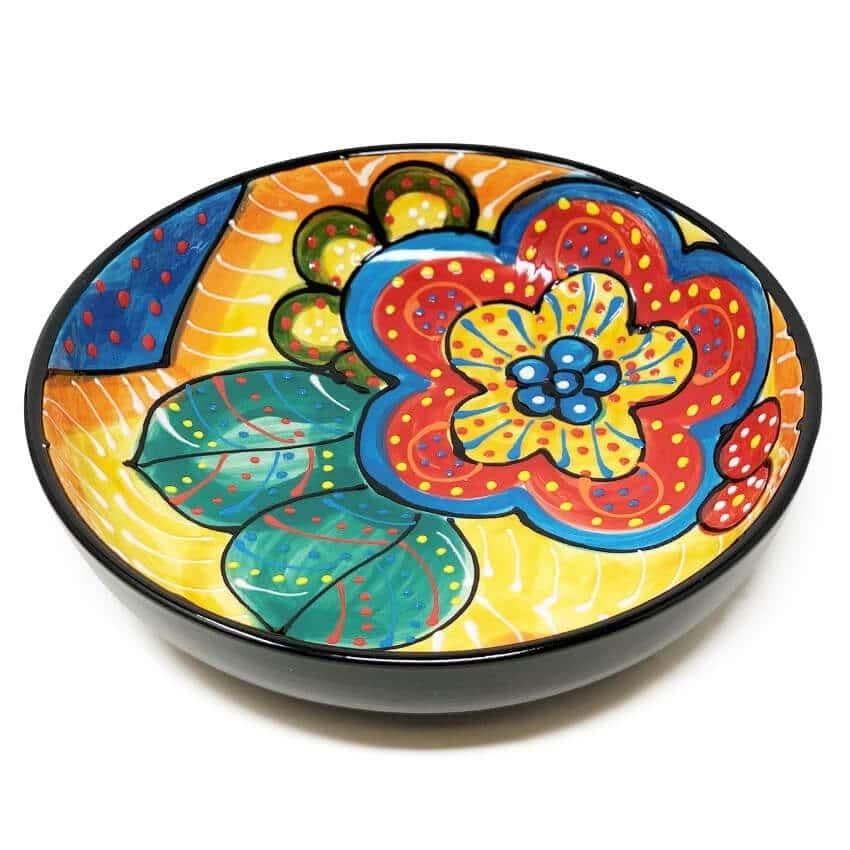 Classic Spanish Hand Painted Kitchen Dining Shallow Bowl 23cm Red/Yellow Flower