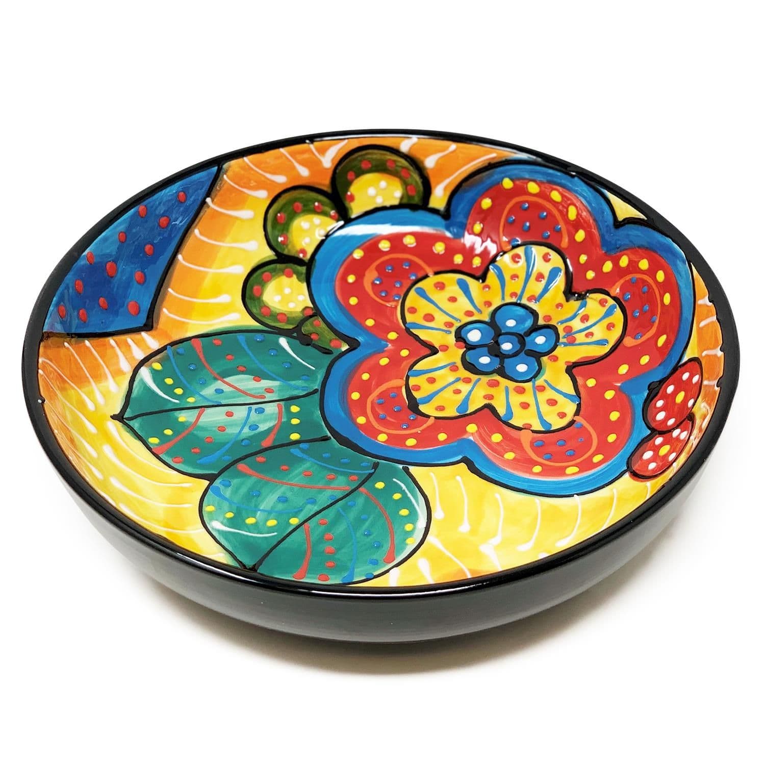 Classic Spanish Hand Painted Kitchen Dining Food Bowl 26cm Red/Yellow Flower