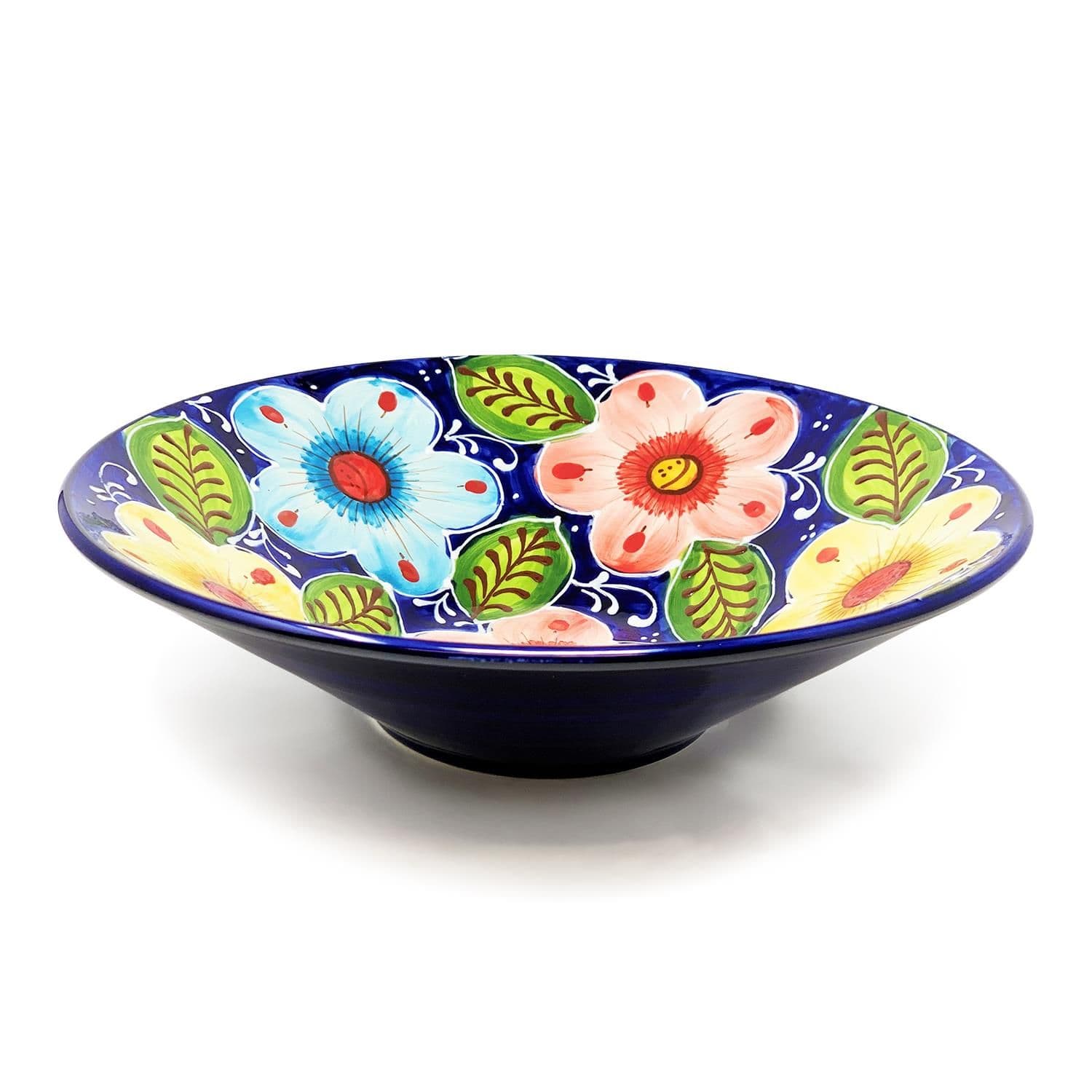 Classic Spanish Hand Painted Kitchen Dining Extra Large Conical Bowl 38cm Pink Flower