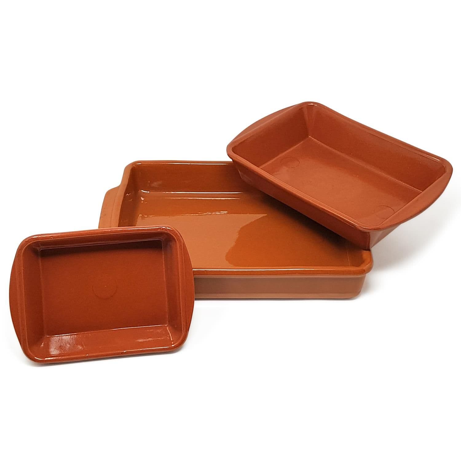 El Toro Glazed Terracotta Kitchen Dining Set of 3 Mixed Rectangular Oven Dishes (L) 18-32cm