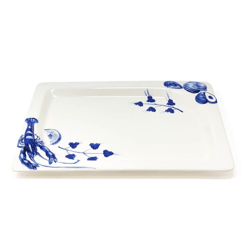 Coastal Ceramics Hand Painted Kitchen Dining Table Décor Sea Shell Rectangular Platter (L) 37cm