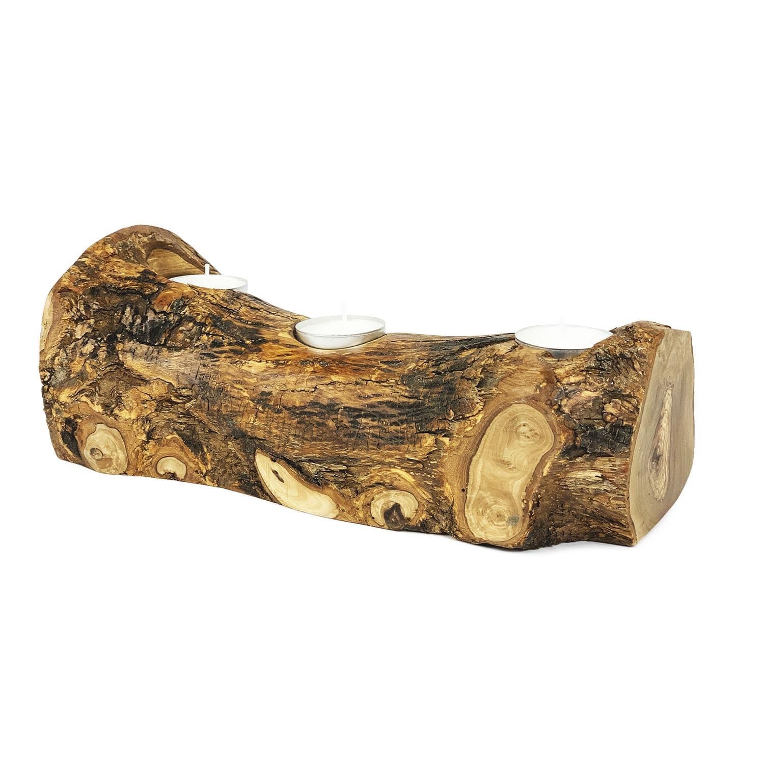 Olive Wood Natural Grained Home Décor Rustic Tea Light Log (L) 28cm