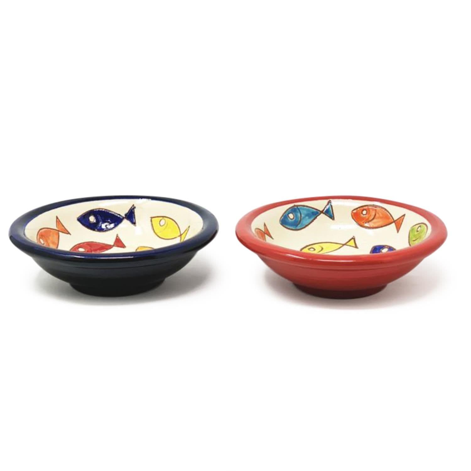 Signature Coloured Fish Hand Painted Ceramic Set of 2 Mixed Tapas Bowls (Diam) 12cm