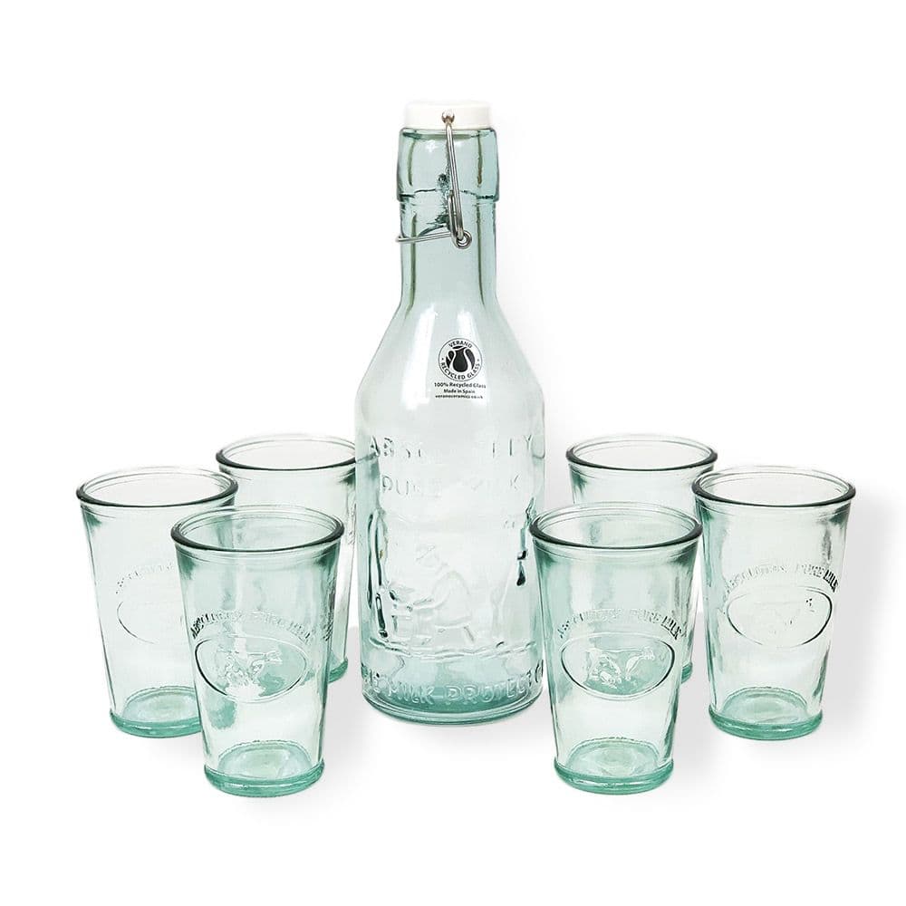 Recycled Glass Creative Entertaining Kitchen Dining Absolute Milk Bottle & Tumblers Set 1L, 300ml