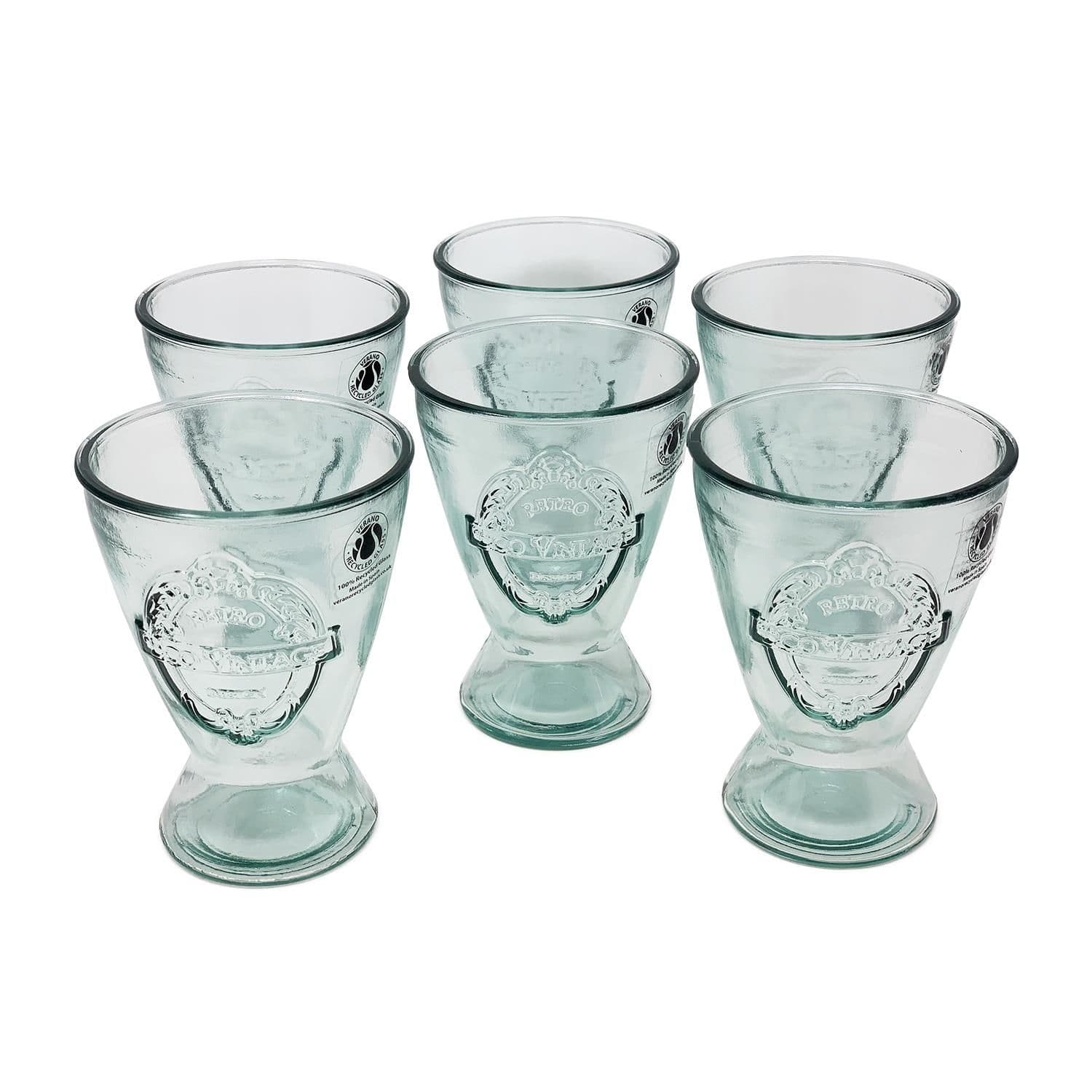 Recycled Glass Eco Vintage Clear Kitchen Dining Set of 6 Drinking Tumblers 250ml