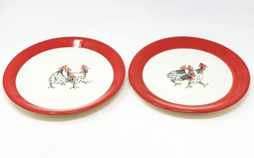 Farmhouse Hand Painted Ceramic Kitchen Dining Set of 2 Dinner Plates (Diam) 26cm