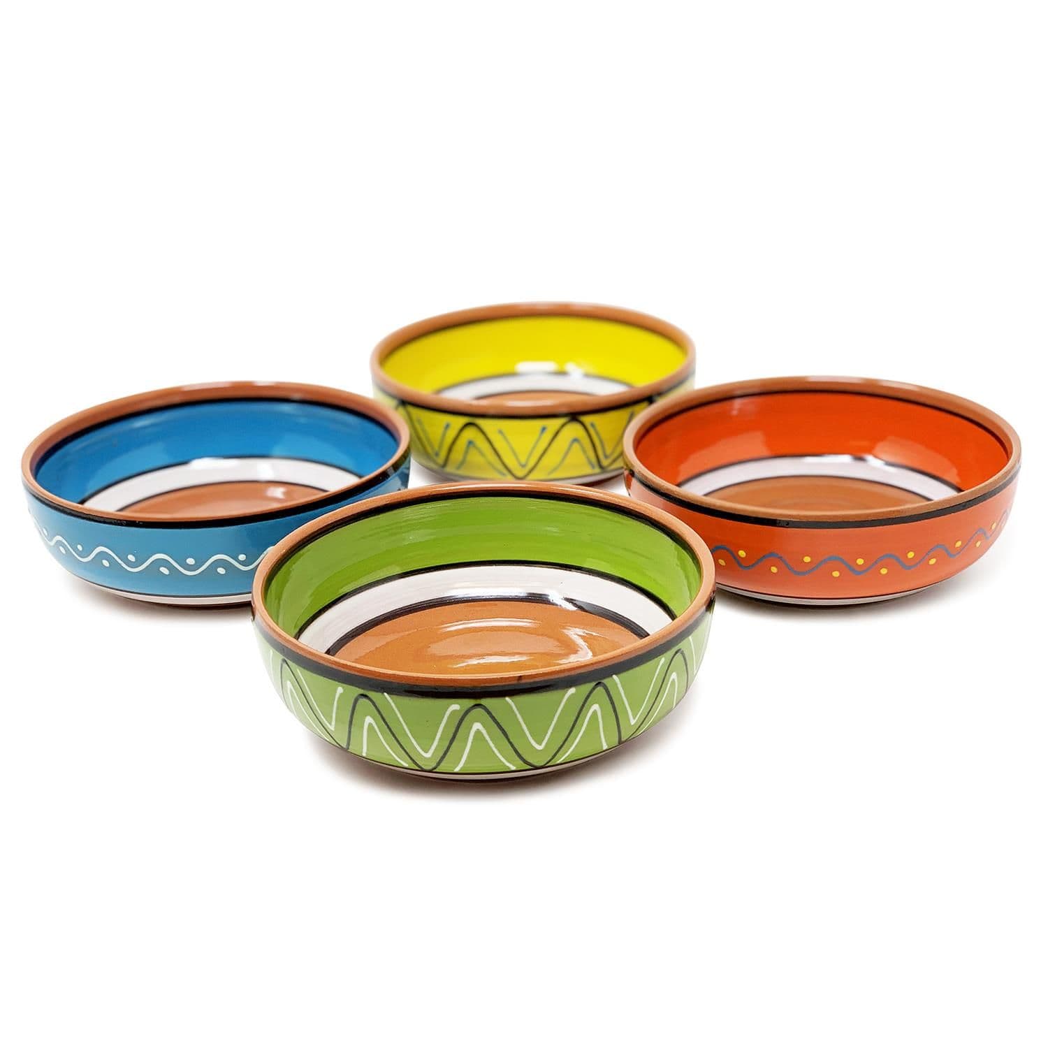 Fiesta Hand Painted Ceramic Kitchen Dining Set of 4 Serving Bowls (D) 17cm x (H) 6cm