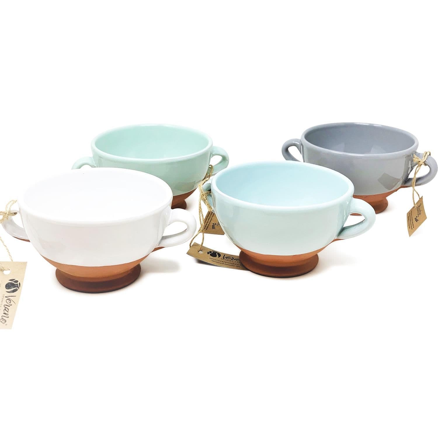 Rustic Pastel Half Dipped Terracotta Kitchen Mixed Set of 4 Soup Bowls (Diam) 14.5cm