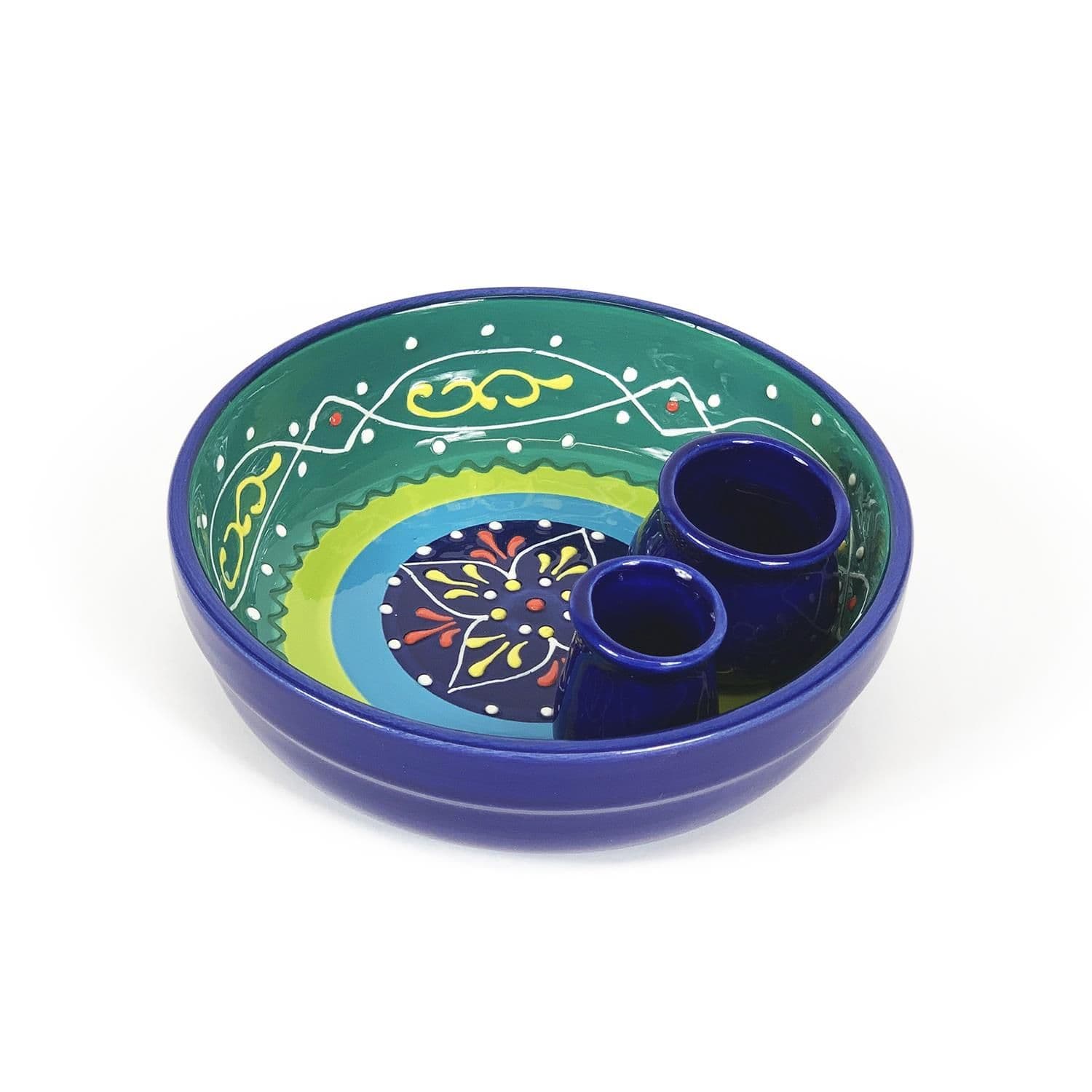 Classic Spanish Hand Painted Kitchen Dining Round Olive Dish (Diam) 15cm Blue/Green