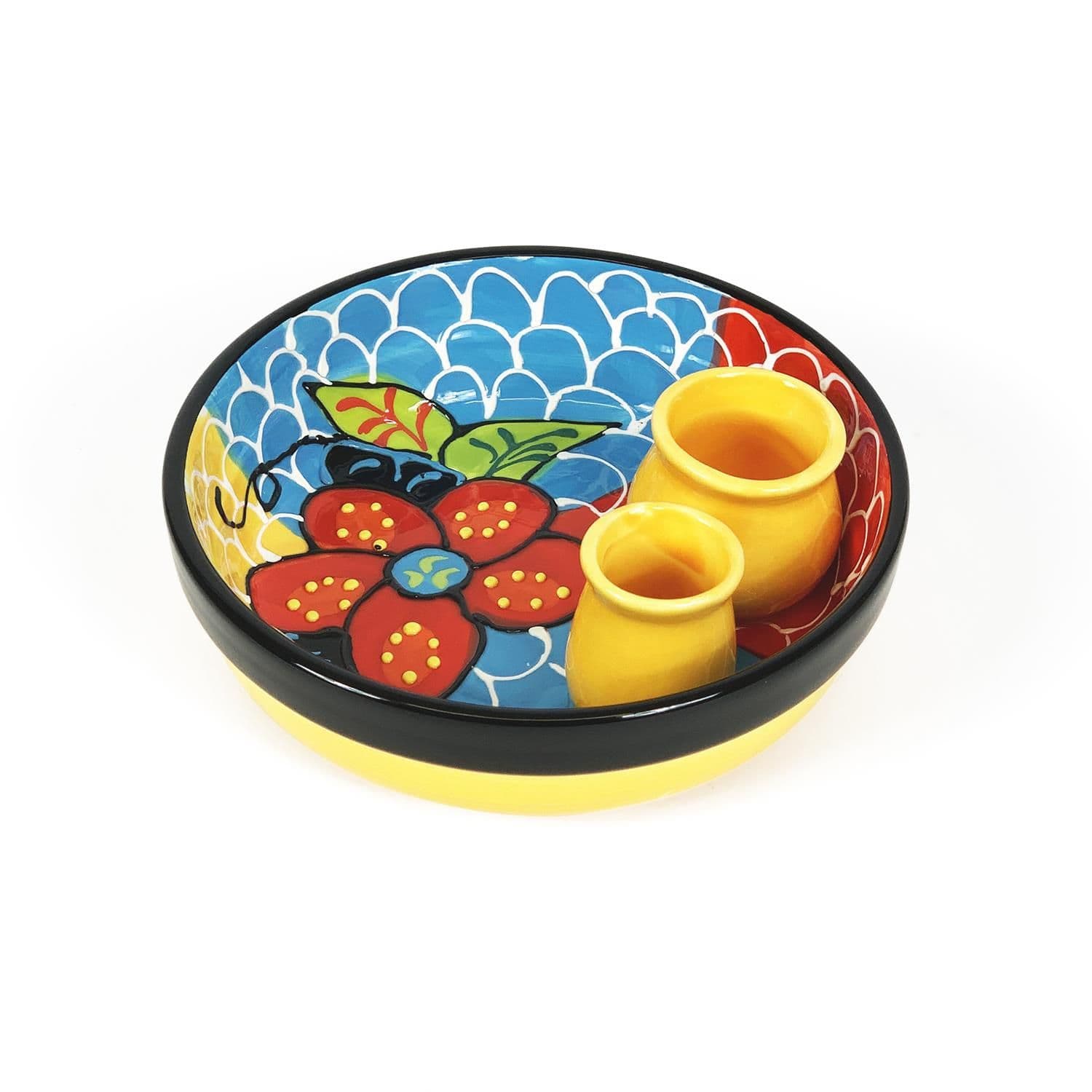 Classic Spanish Hand Painted Kitchen Dining Round Olive Dish (Diam) 15cm Fish Scales