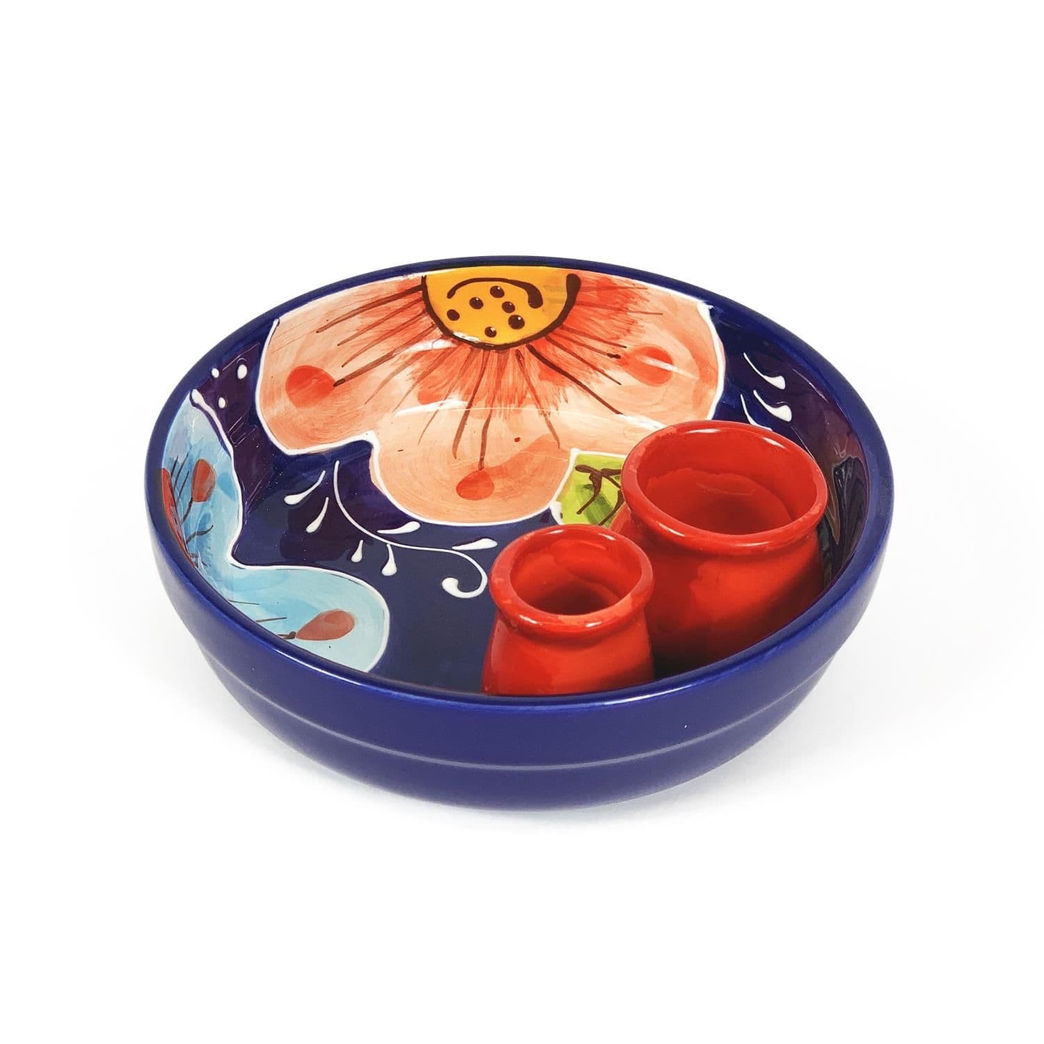 Classic Spanish Hand Painted Kitchen Dining Round Olive Dish (Diam) 15cm Pink Flower