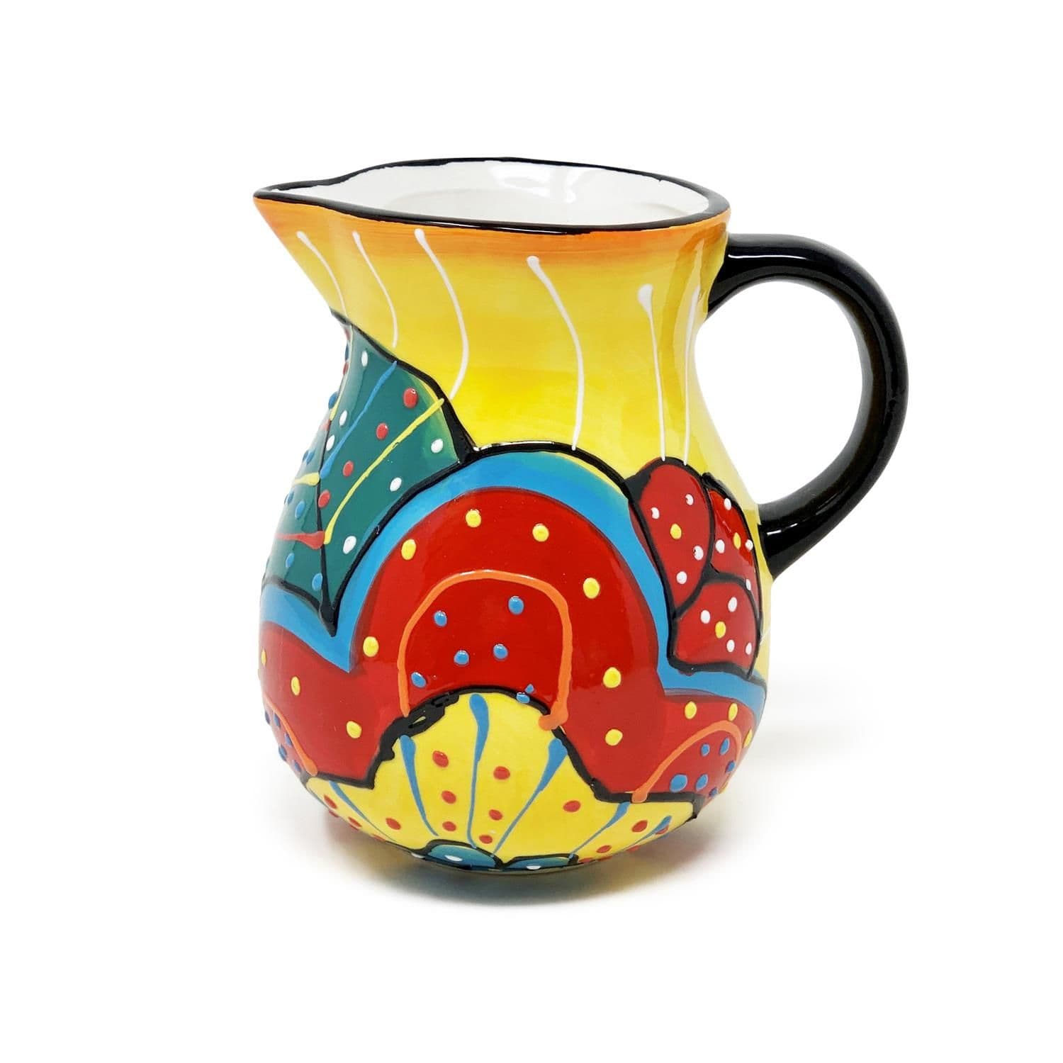 Classic Spanish Hand Painted Home Decor Small Pourer Jug 0.5L Red/Yellow Flower