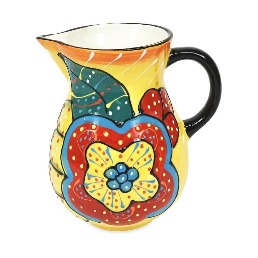 Classic Spanish Hand Painted Kitchen Dining Decor Large Pourer Jug 1L Red/Yellow Flower