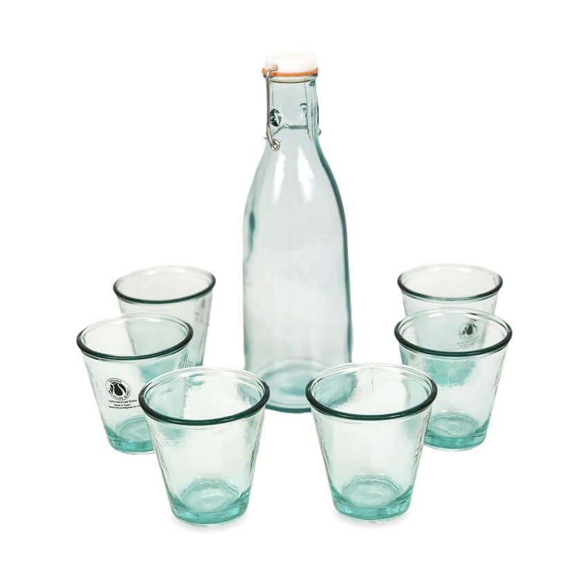 Recycled Glass Kitchen Dining Room Home Décor Classic Bottle & 6 Tumblers 1L - 27cm (H) & 250ml