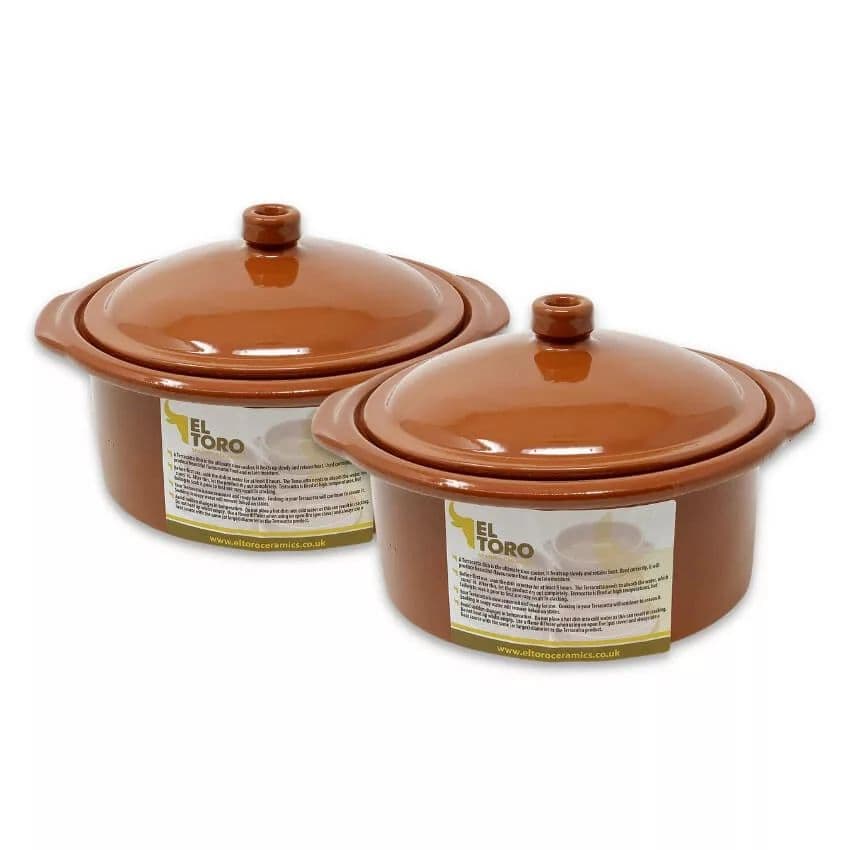 El Toro Glazed Terracotta Kitchen Dining Set of 2 Lidded Casserole Dishes (D) 20cm