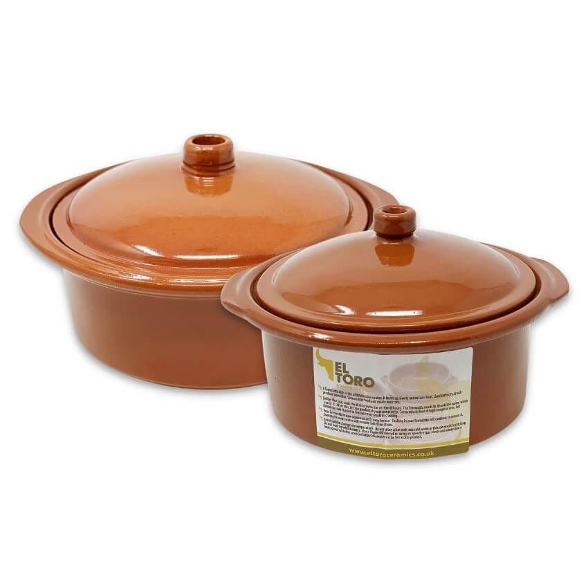 El Toro Glazed Terracotta Kitchen Dining Set of 2 Lidded Casserole Dishes (D) 20cm & 25cm
