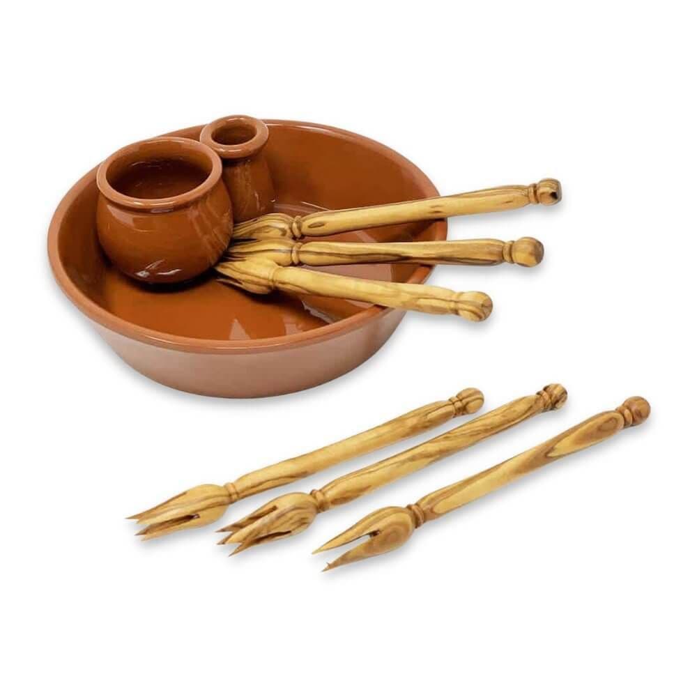 El Toro Olive Bowl with 6 Olive Wood Olive Picks Set