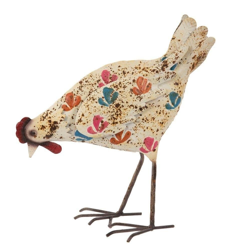 Hen Metal Sculpture Garden Ornament flower detail