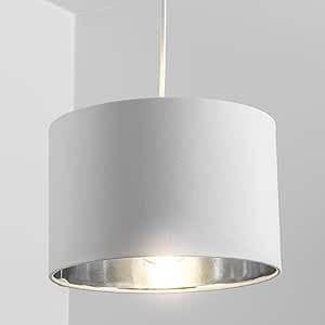 'Nila' Luxury Cream Velvet & Silver Inner Round Pendant Drum Lamp Shade