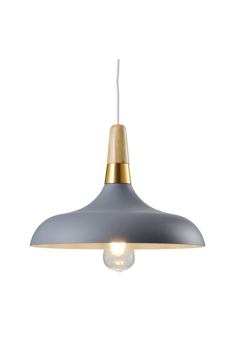 Esther Matt Grey Dome Ceiling Pendant Light With Wood & Gold Accents