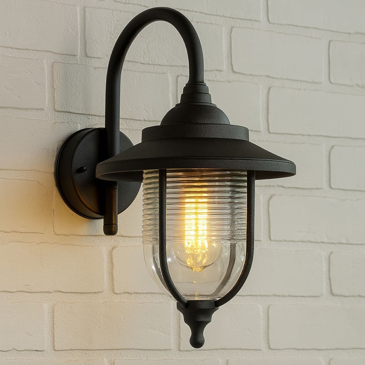 Jemima Black Fisherman Hooked Outdoor Wall Lantern Light