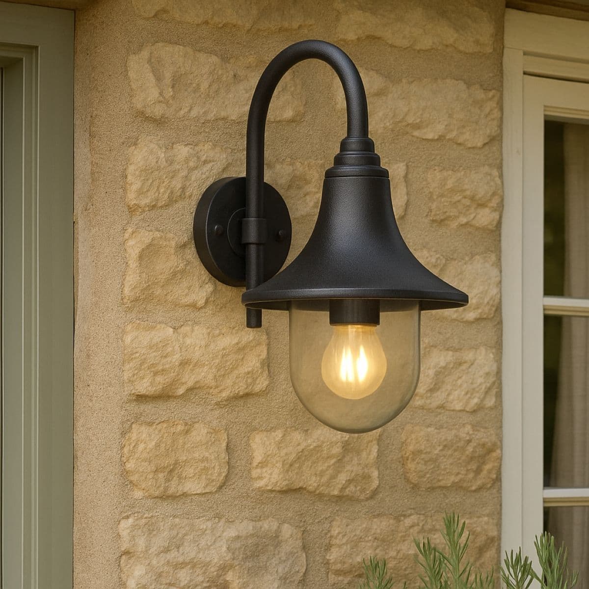 Dinah Black Traditional Curved Hooked Outdoor Wall Lantern