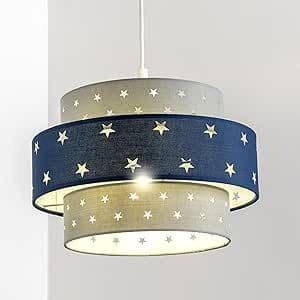 'Starlight' Grey & Navy Blue Star Two Tier Easy Fit Ceiling Lamp Shade