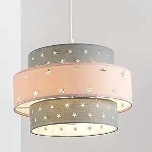 'Starlight' Grey & Pink Star Two Tier Easy Fit Lamp Shade
