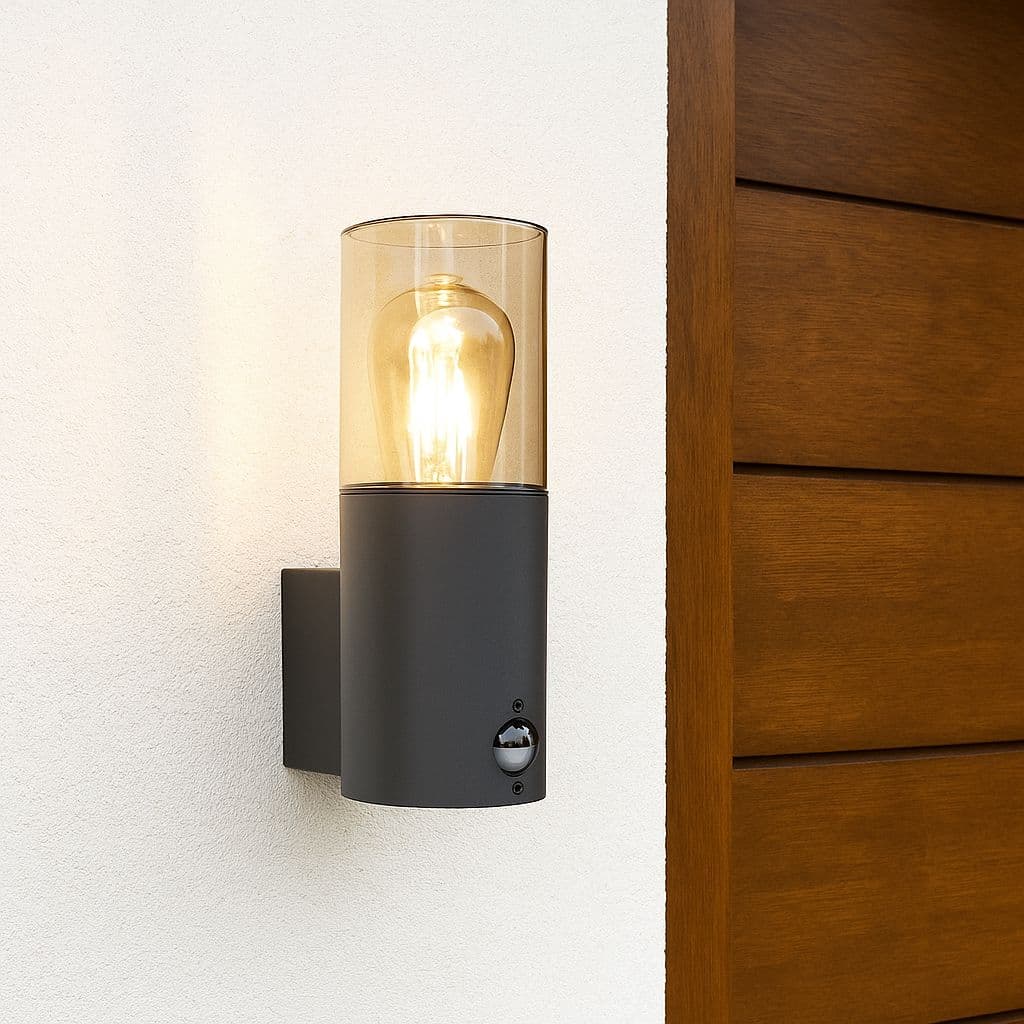 CGC Lighting 'Bluebell' Dark Grey Cylinder Wall Light with PIR Motion Sensor