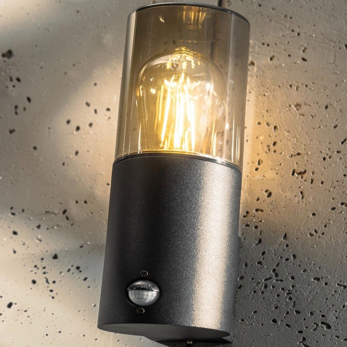 CGC Lighting 'Bluebell' Black Cylinder Outdoor Wall Light With PIR Motion Sensor
