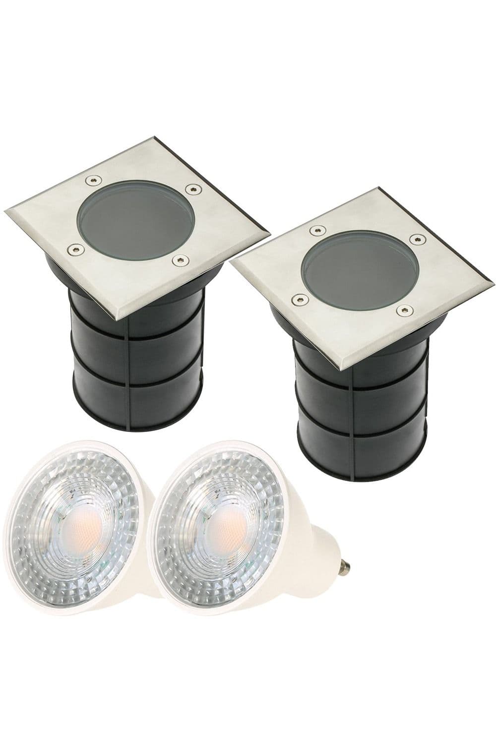 'Bridget' Two Square Large With Bulbs Stainless Steel Inground Or Decking Lights