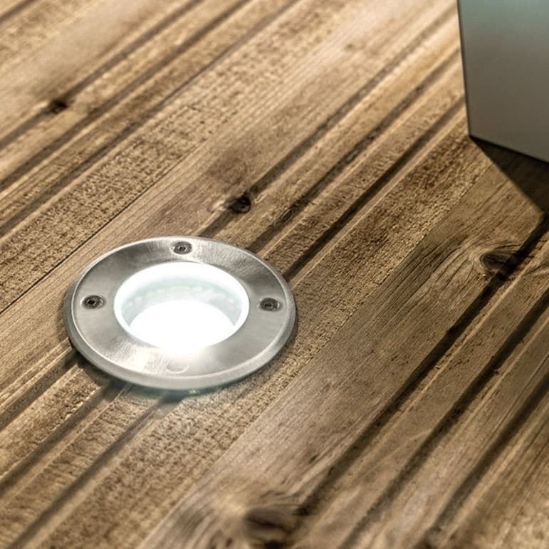 'Meadow' Four Round Large With Bulbs Stainless Steel Inground Or Decking Lights