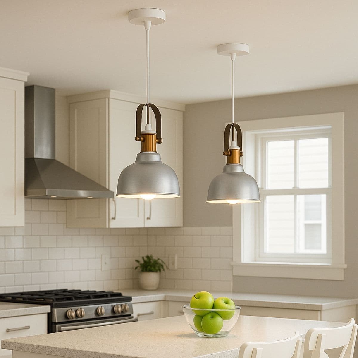 'Georgie'  Industrial Metal Ceiling Pendant Light Silver & White inner with Brass Fitting