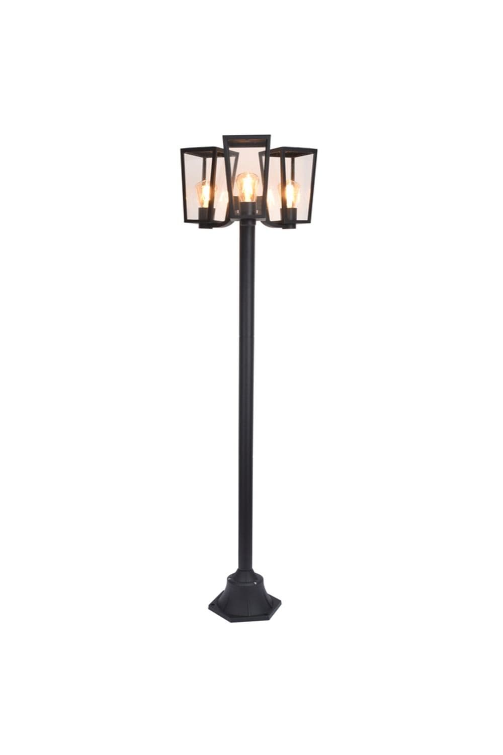 'Fir' Modern Black Outdoor Lantern Tall Three Head Post Light 1.9m