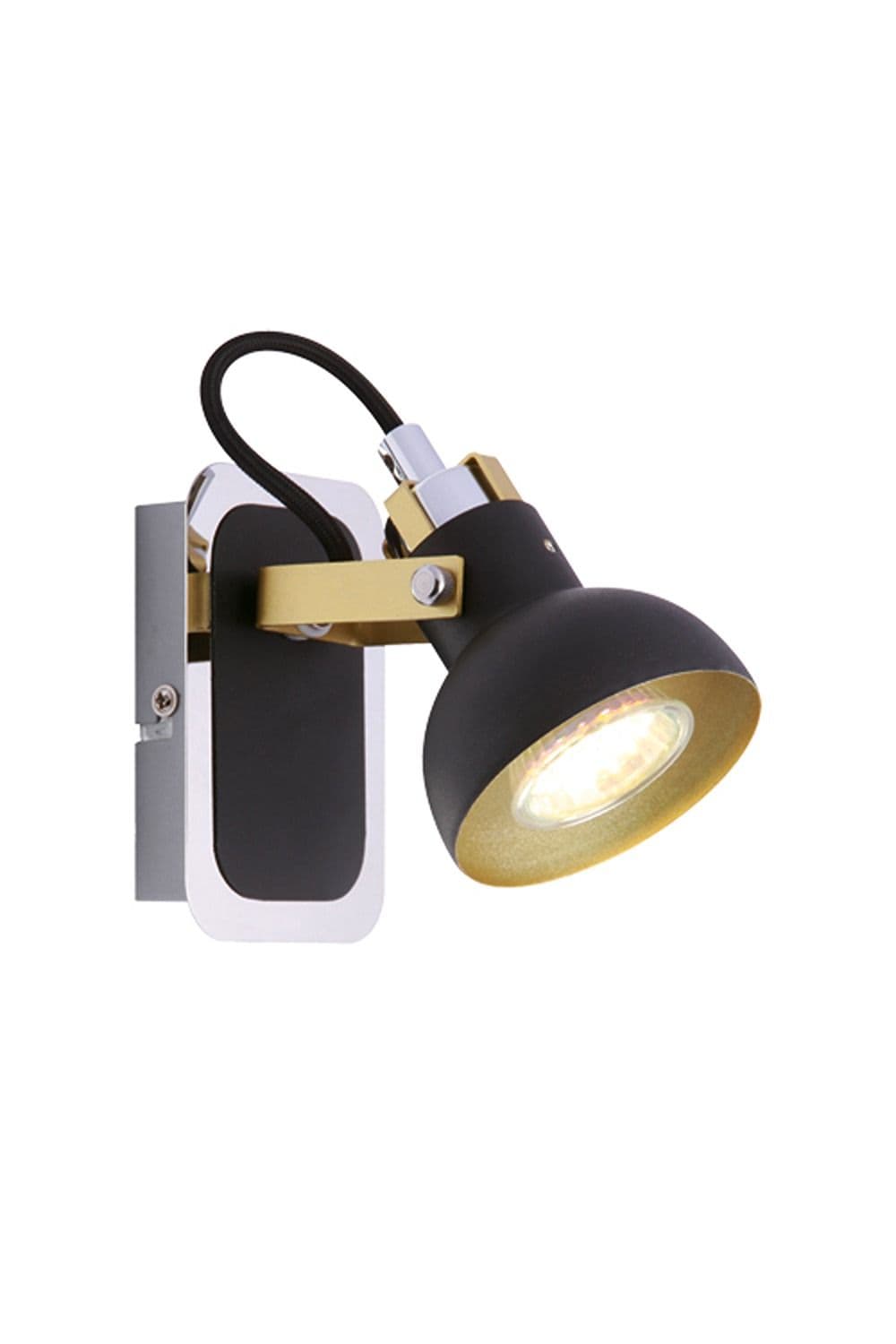 'Saff' Black Adjustable Wall Ceiling Light With Gold and Chrome Detail