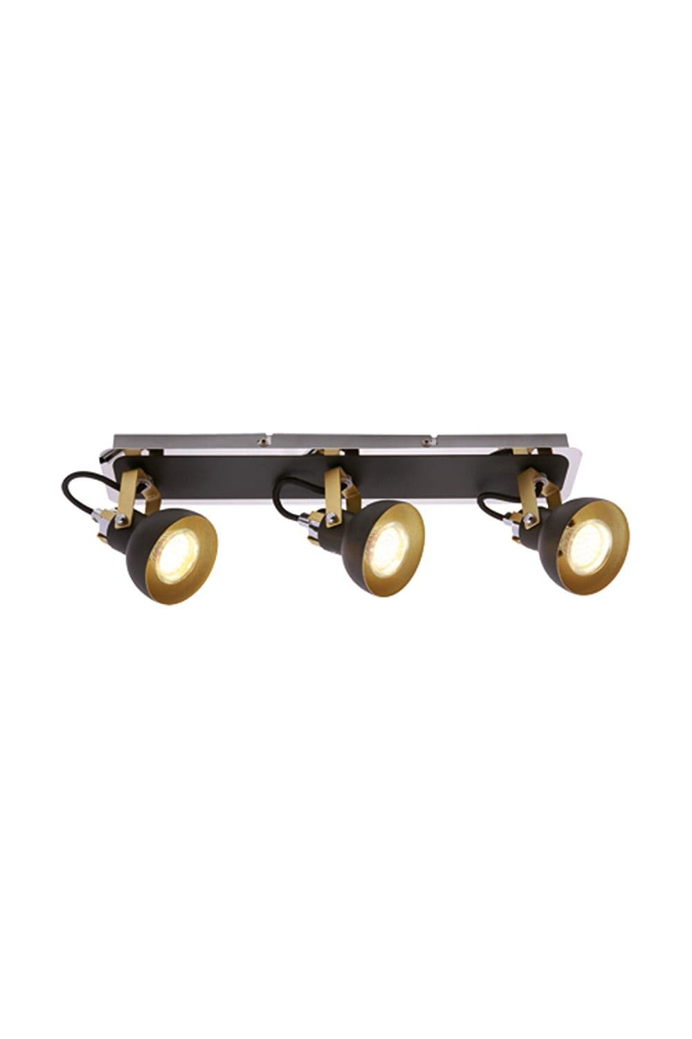 'Saff' Three Head Black Adjustable Wall Ceiling Light With Gold and Chrome Detail