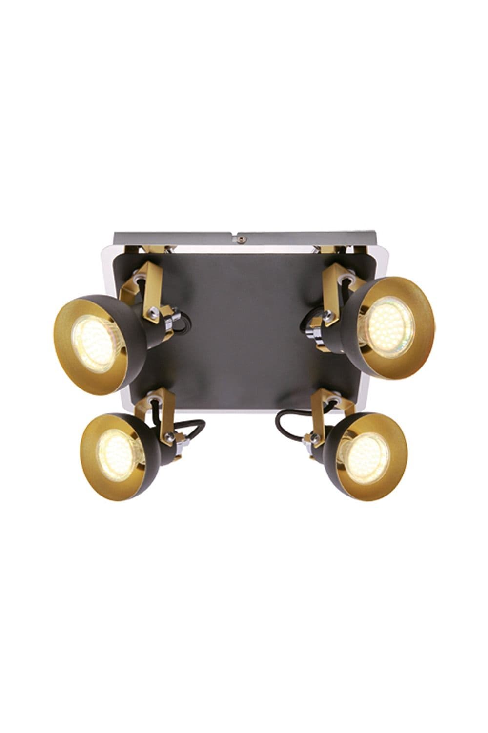 'Saff' Four Head Black Adjustable Wall Ceiling Light With Gold and Chrome Detail